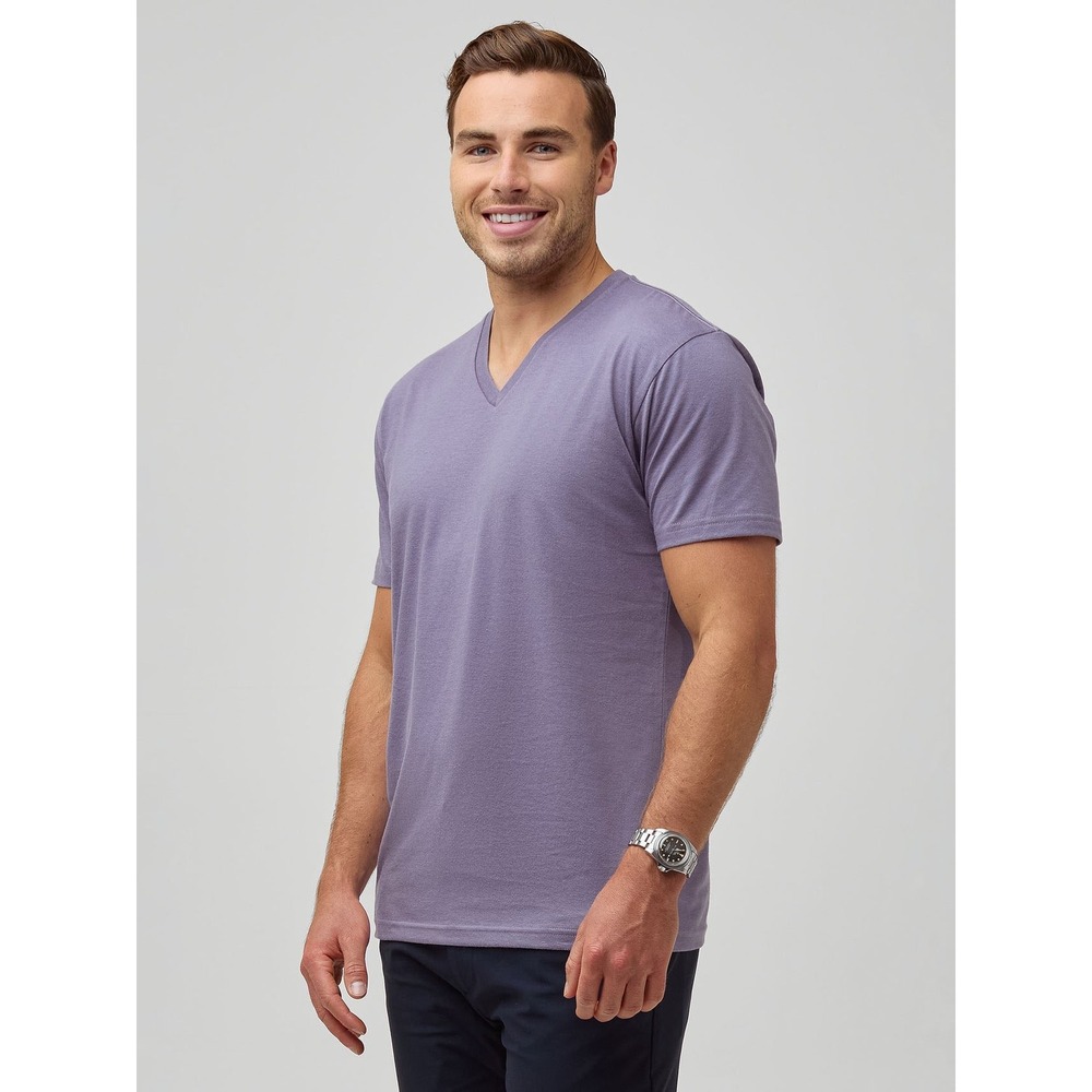 Fresh Clean Threads Mens V-Neck T-Shirt Purple Heather Short Sleeve Large L